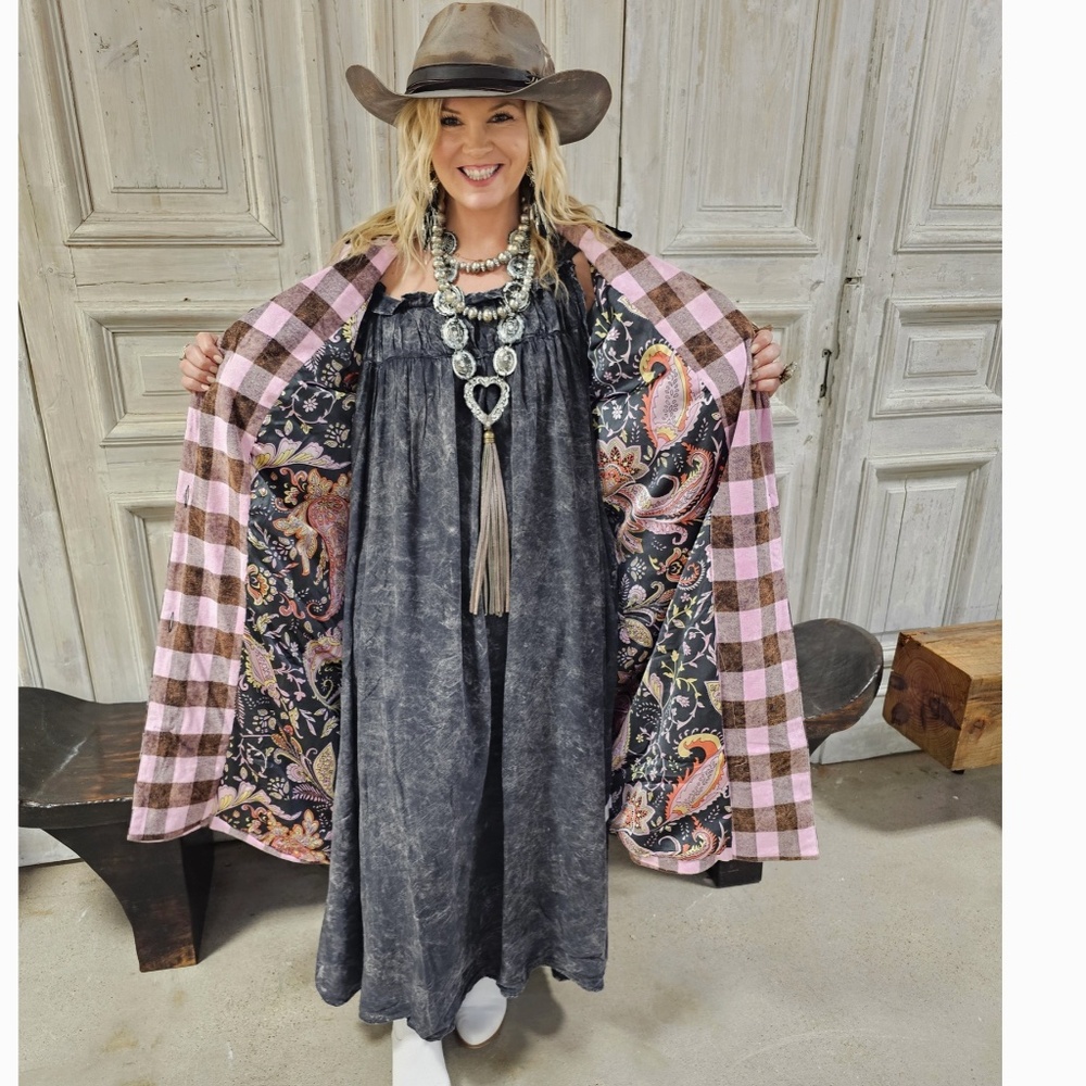Pink Plaid Reversible Women's Coat